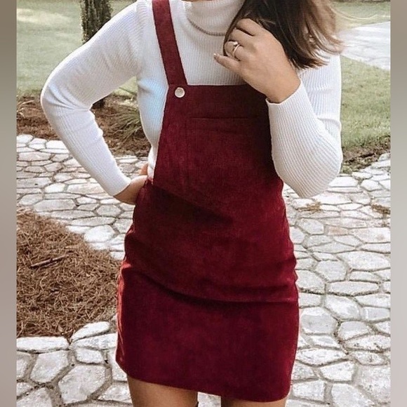 Bozzolo black velvet corduroy pinafore bodycon overall front pocket dress size M - Picture 5 of 5